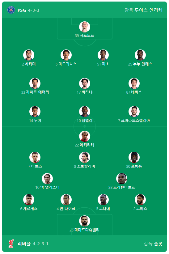 psg 리버풀 라인업