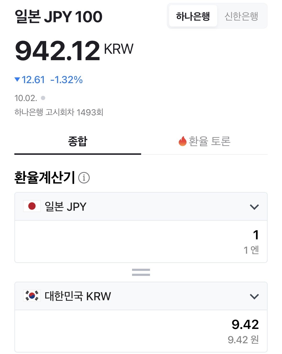오늘자 일본 엔화 근황